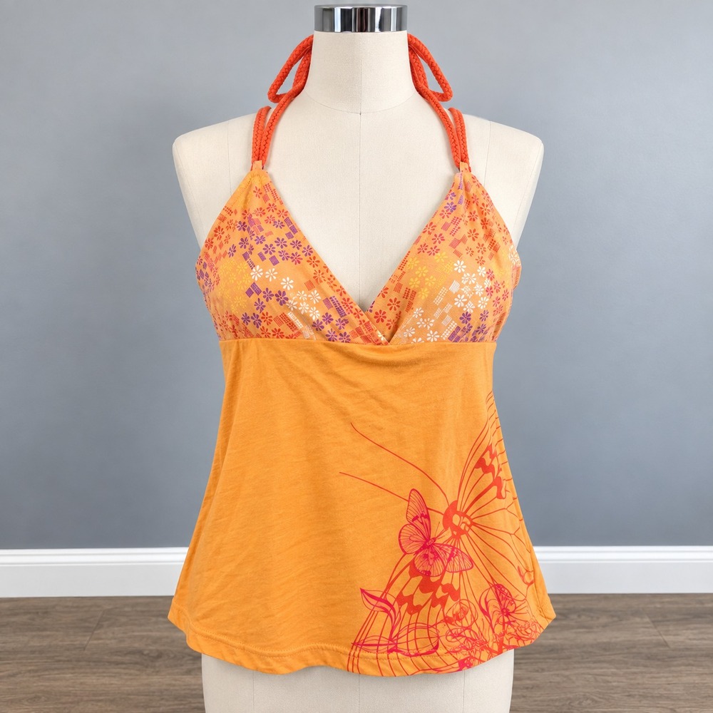 Vintage ROXY Y2K Summer Day Dream Butterfly Babydoll Top Large Beach Surf Girl